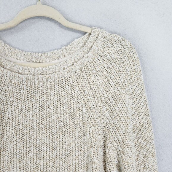 Free People Sweater Womens Large Cream Electric City Linen Blend Pullover Casual - Picture 2 of 12